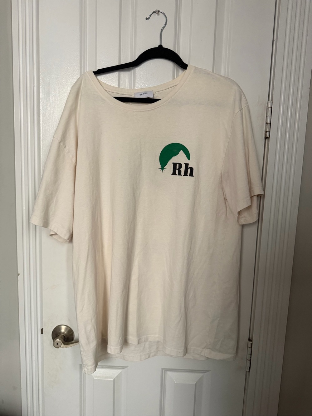 Rhude Rare Graphic Tee in Cream with Green Logo